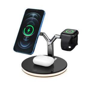 3-in-1 Magnetic Wireless Charger Stand – 15W Fast Charging for Phone, Watch & Earbuds