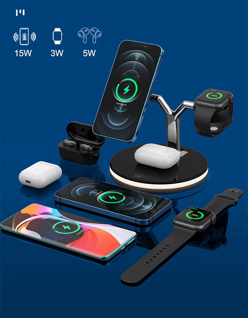 3-in-1 Magnetic Wireless Charger Stand – 15W Fast Charging for Phone, Watch & Earbuds - Image 4