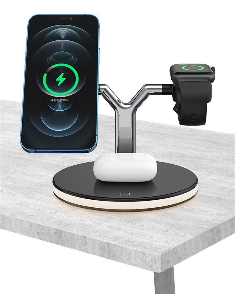3-in-1 Magnetic Wireless Charger Stand – 15W Fast Charging for Phone, Watch & Earbuds - Image 3