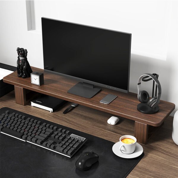 Solid Wood Monitor Riser – Desktop Shelf for Screen Height & Storage